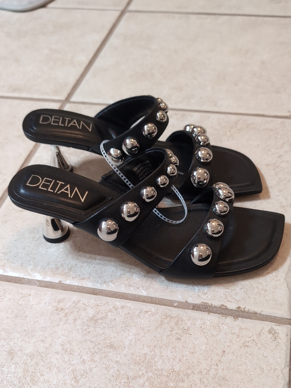 Deltan Black Studded Slide Heels with Silver Accents